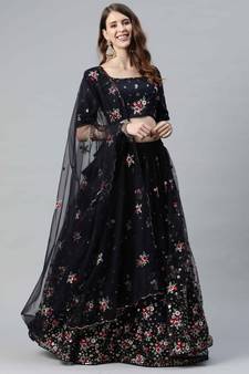 SHUBHKALA navy-blue net embroidered   Choli Blouse with   Lehenga Ghagra with    Dupatta