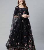 Shubhkala Glamorous Navy Blue Embroidered Net Party Wear Lehenga Choli