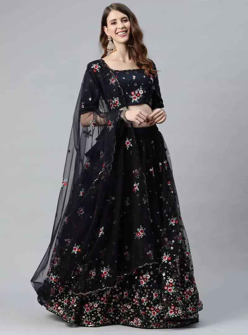 SHUBHKALA navy-blue net embroidered   Choli Blouse with   Lehenga Ghagra with    Dupatta