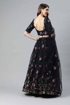 Shubhkala Glamorous Navy Blue Embroidered Net Party Wear Lehenga Choli 2
