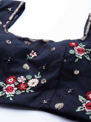 Shubhkala Glamorous Navy Blue Embroidered Net Party Wear Lehenga Choli 5