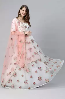 SHUBHKALA white net embroidered   Choli Blouse with   Lehenga Ghagra with    Dupatta