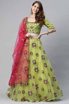 SHUBHKALA green net embroidered   Choli Blouse with   Lehenga Ghagra with    Dupatta