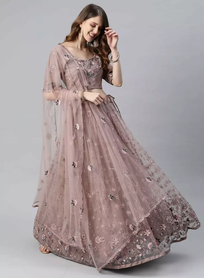 SHUBHKALA light-pink net embroidered   Choli Blouse with   Lehenga Ghagra with    Dupatta