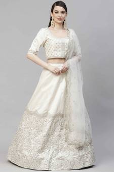 SHUBHKALA white art_silk embroidered   Choli Blouse with   Lehenga Ghagra with    Dupatta