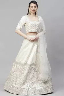 SHUBHKALA white art_silk embroidered   Choli Blouse with   Lehenga Ghagra with    Dupatta