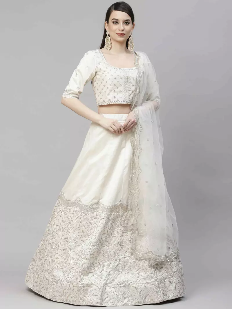 SHUBHKALA white art_silk embroidered   Choli Blouse with   Lehenga Ghagra with    Dupatta