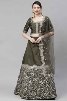 SHUBHKALA olive art_silk embroidered   Choli Blouse with   Lehenga Ghagra with    Dupatta