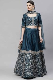 SHUBHKALA turquoise art_silk embroidered   Choli Blouse with   Lehenga Ghagra with    Dupatta