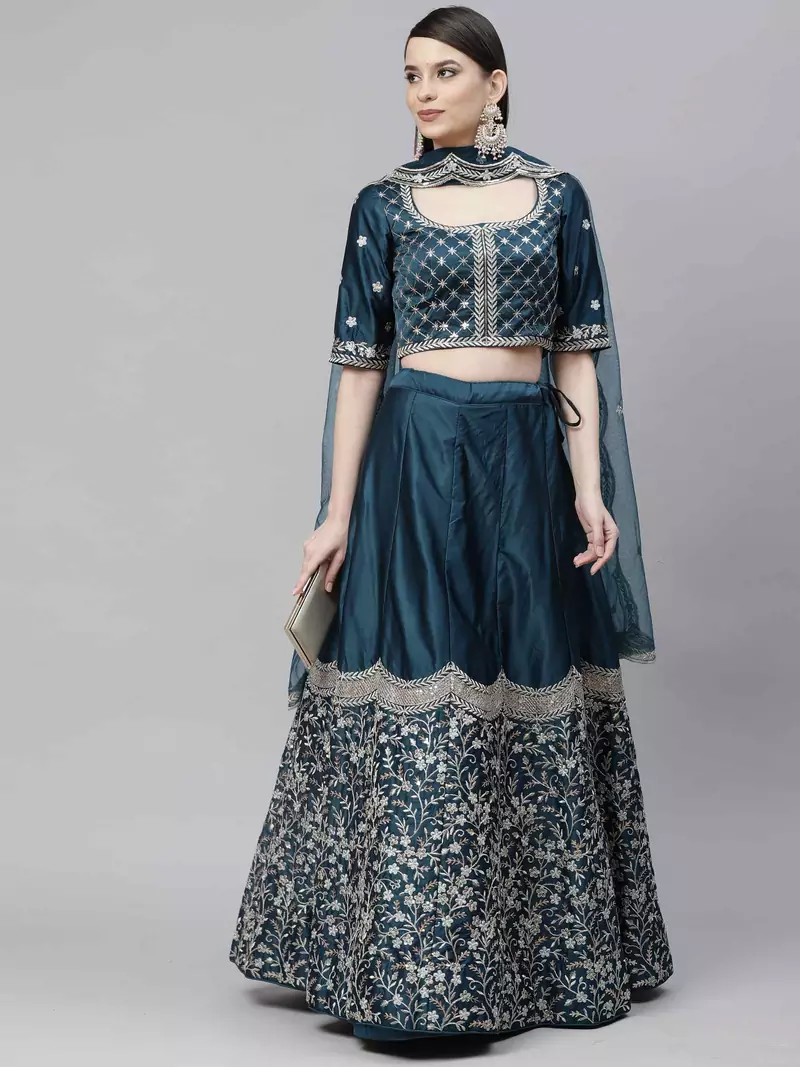 SHUBHKALA turquoise art_silk embroidered   Choli Blouse with   Lehenga Ghagra with    Dupatta