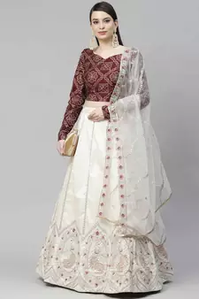 SHUBHKALA white art_silk embroidered   Choli Blouse with   Lehenga Ghagra with    Dupatta