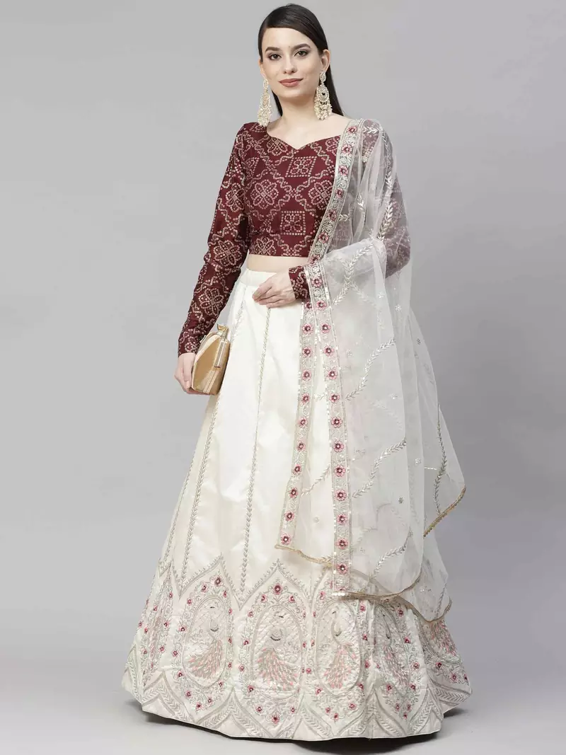 SHUBHKALA white art_silk embroidered   Choli Blouse with   Lehenga Ghagra with    Dupatta