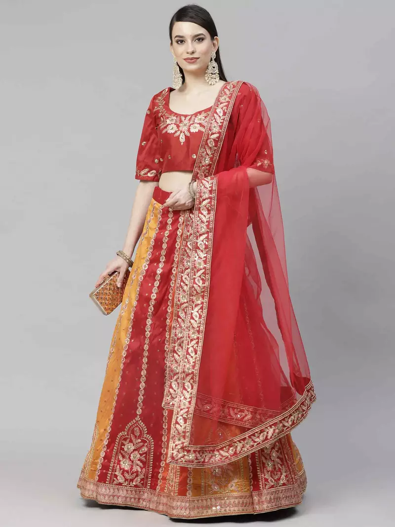 SHUBHKALA red art_silk embroidered   Choli Blouse with   Lehenga Ghagra with    Dupatta