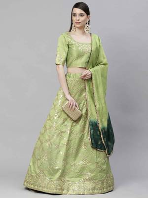 Shubhkala Intriguing Fluorescent Green Thread And Sequins Embroidered Art Silk Party Wear Lehenga Choli 2