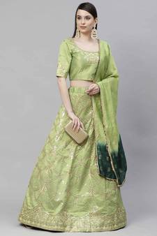 SHUBHKALA green art_silk embroidered   Choli Blouse with   Lehenga Ghagra with    Dupatta