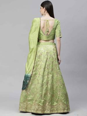 Shubhkala Intriguing Fluorescent Green Thread And Sequins Embroidered Art Silk Party Wear Lehenga Choli 3