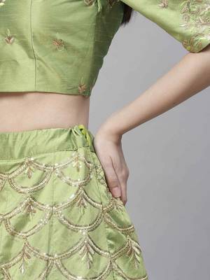 Shubhkala Intriguing Fluorescent Green Thread And Sequins Embroidered Art Silk Party Wear Lehenga Choli 5