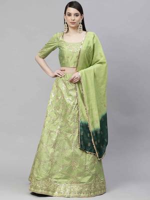 Shubhkala Intriguing Fluorescent Green Thread And Sequins Embroidered Art Silk Party Wear Lehenga Choli 6