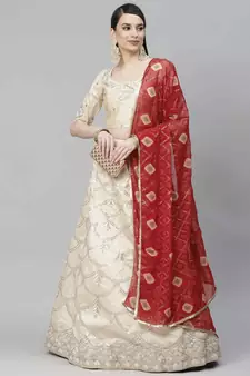 SHUBHKALA beige art_silk embroidered   Choli Blouse with   Lehenga Ghagra with    Dupatta