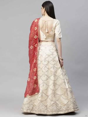 Shubhkala Appetizing Beige Thread With Sequins Embroidered Art Silk Wedding Lehenga Choli 3