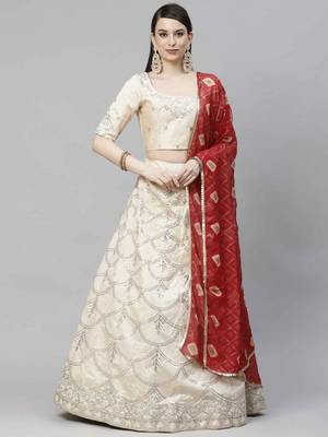 Shubhkala Appetizing Beige Thread With Sequins Embroidered Art Silk Wedding Lehenga Choli 5