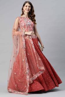 SHUBHKALA orange georgette embroidered   Choli Blouse with   Lehenga Ghagra with    Dupatta