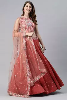 SHUBHKALA orange georgette embroidered   Choli Blouse with   Lehenga Ghagra with    Dupatta