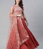 Shubhkala Gorgeous Orange Thread And Sequins Embroidered Georgette Semi Stitched Party Wear Lehenga