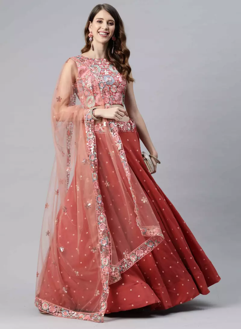 SHUBHKALA orange georgette embroidered   Choli Blouse with   Lehenga Ghagra with    Dupatta