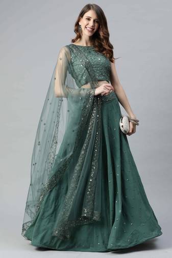 SHUBHKALA teal-green georgette embroidered   Choli Blouse with   Lehenga Ghagra with    Dupatta