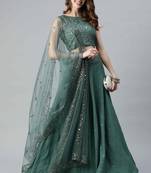 Shubhkala Charming Teal Green Thread And Sequins Embroidered Georgette Semi Stitched Party Wear Lehenga