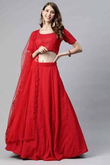 SHUBHKALA red georgette embroidered   Choli Blouse with   Lehenga Ghagra with    Dupatta