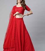 Shubhkala Captivating Red Thread And Sequins Embroidered Georgette Semi Stitched Wedding Lehenga