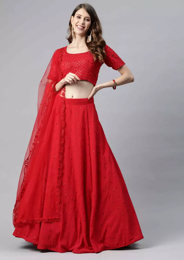SHUBHKALA red georgette embroidered   Choli Blouse with   Lehenga Ghagra with    Dupatta