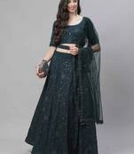 Shubhkala Charming Green Thread And Sequins Embroidered Georgette Semi Stitched Lehenga Choli With Dupatta