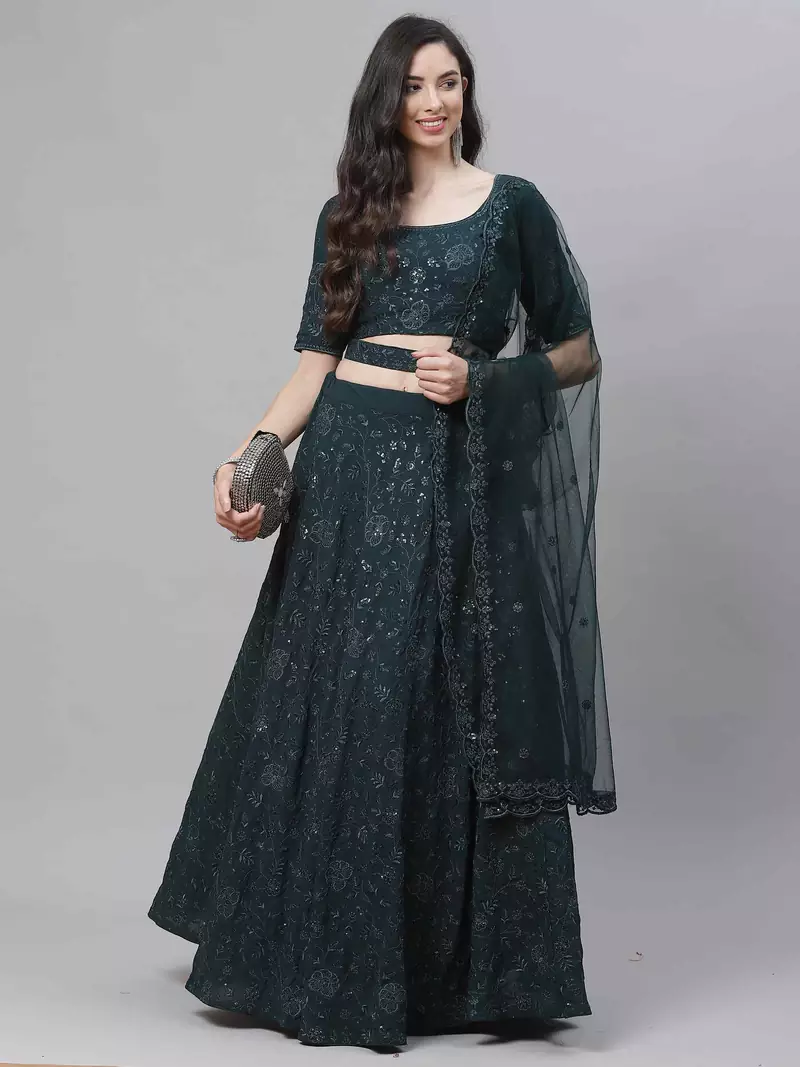 SHUBHKALA green georgette embroidered   Choli Blouse with   Lehenga Ghagra with    Dupatta