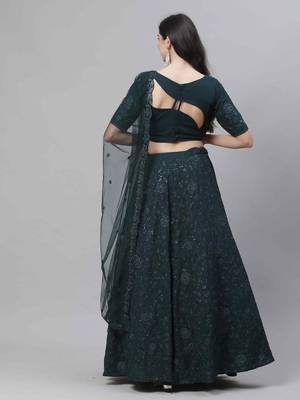 Shubhkala Charming Green Thread And Sequins Embroidered Georgette Semi Stitched Lehenga Choli With Dupatta 2