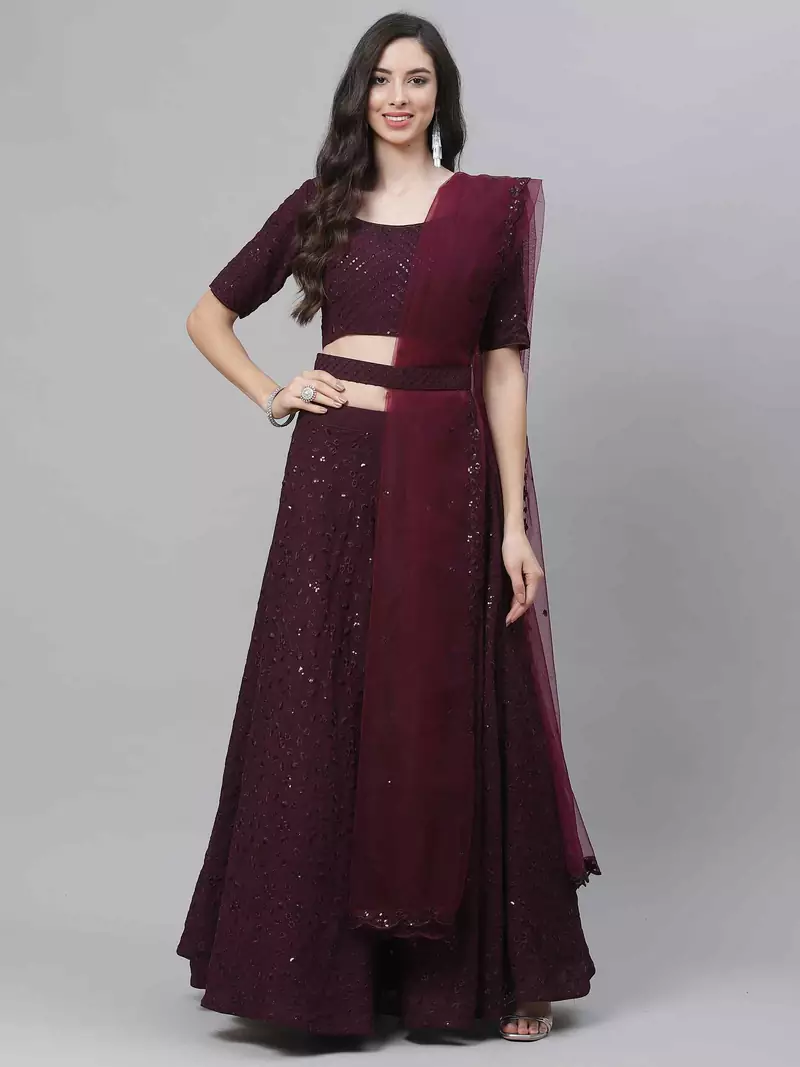 SHUBHKALA purple georgette embroidered   Choli Blouse with   Lehenga Ghagra with    Dupatta