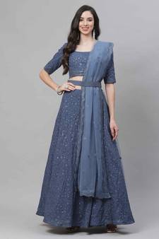 SHUBHKALA grey georgette embroidered   Choli Blouse with   Lehenga Ghagra with    Dupatta