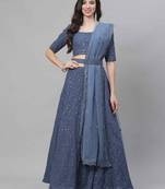 Shubhkala Irresistible Grey Thread And Sequins Embroidered Georgette Semi Stitched Bridal Lehenga