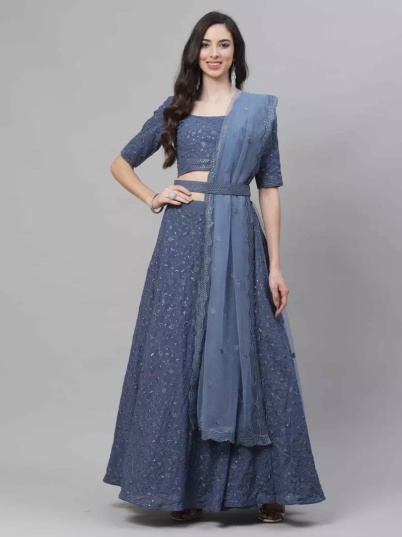 SHUBHKALA grey georgette embroidered   Choli Blouse with   Lehenga Ghagra with    Dupatta