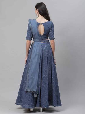 Shubhkala Irresistible Grey Thread And Sequins Embroidered Georgette Semi Stitched Bridal Lehenga 2