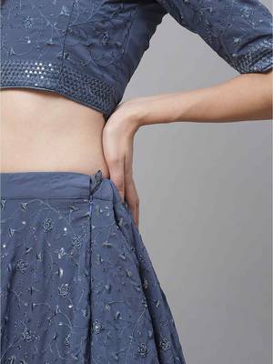Shubhkala Irresistible Grey Thread And Sequins Embroidered Georgette Semi Stitched Bridal Lehenga 4