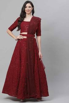 SHUBHKALA maroon georgette embroidered   Choli Blouse with   Lehenga Ghagra with    Dupatta