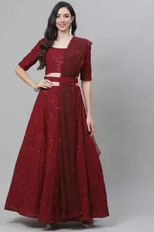 SHUBHKALA maroon georgette embroidered   Choli Blouse with   Lehenga Ghagra with    Dupatta