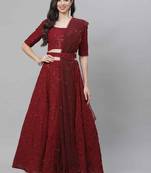 Shubhkala Seductive Maroon Thread And Sequins Embroidered Georgette Party Wear Lehenga