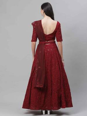 Shubhkala Seductive Maroon Thread And Sequins Embroidered Georgette Party Wear Lehenga 2