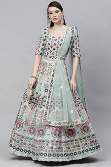 SHUBHKALA light-green georgette embroidered   Choli Blouse with   Lehenga Ghagra with    Dupatta