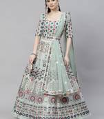 Shubhkala Pista Green Multi Thread And Sequince With Embroidered Georgette Semi Stitched Party Wear Lehenga Choli