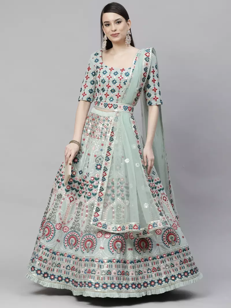 SHUBHKALA light-green georgette embroidered   Choli Blouse with   Lehenga Ghagra with    Dupatta